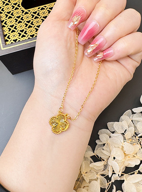 越南沙金四叶花项链耳饰戒指女夏季幸运草轻奢镀金首饰品套装组合