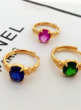 戒指24k仿黄金女久不掉色红宝石