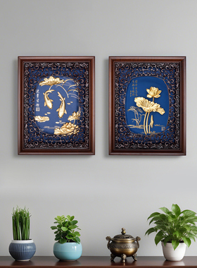 古典风茶馆咖啡厅书房竖版金箔画