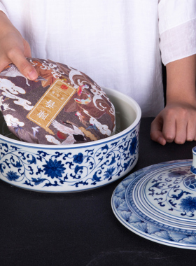 景德镇陶瓷 新中式缠枝莲茶叶罐摆件 茶室存茶罐子通用零食储物罐