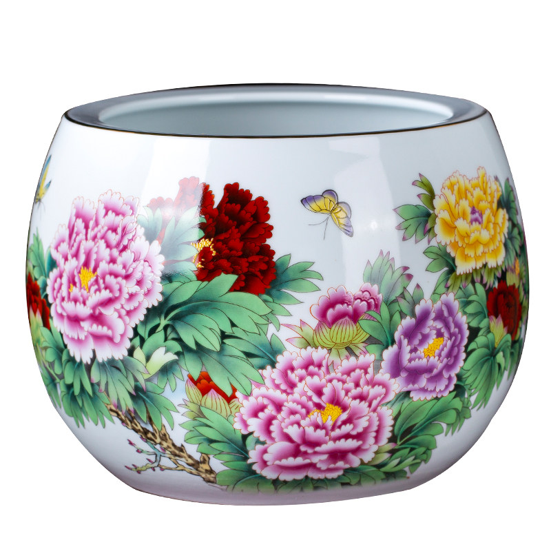 景德镇陶瓷牡丹聚宝盆陶瓷摆件开业客厅鱼缸金鱼缸大号生财旺财,淘宝优惠券,粉丝福利购,淘宝优惠卷