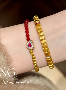 红心猫眼 | S925银镀金红玛瑙爱心复古时尚显白女小众纯银手链