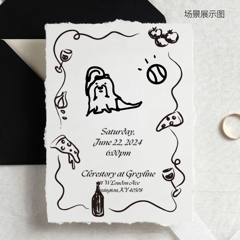 手绘多品种样式狗狗图标可爱的狗草图邀请函请柬素材插画图标设计