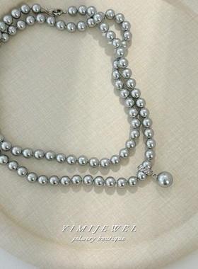高级感铂金灰色长款珍珠项链