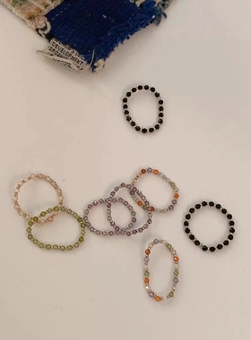 手工自制DIY天然水晶锆石金珠弹力戒指手环叠戴素圈细闪时尚气质