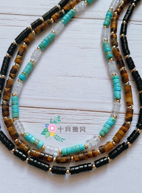 江疏影同款彩色天然宝石项链女颈链叠戴撞色小众设计欧美ins情侣