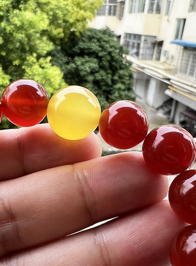 天然红玛瑙黄玉石手链