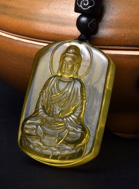 天然黄水晶本命佛吊坠大日如来