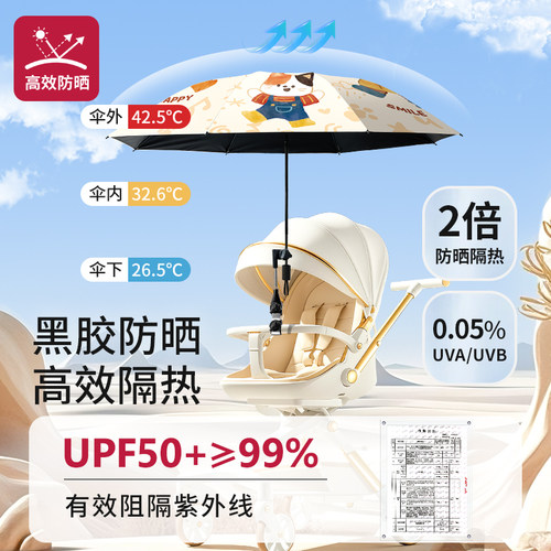 婴儿车遮阳伞宝宝推车防晒伞加大遛娃车通用伞支架可折叠太阳雨伞 - 图1