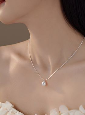 天然淡水珍珠S925银蛇骨项链简约气质百搭啊小众设计个性ins轻奢