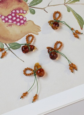 搭配款花珀葫芦核桃小提溜项链手链吊坠中式百搭气质小众设计