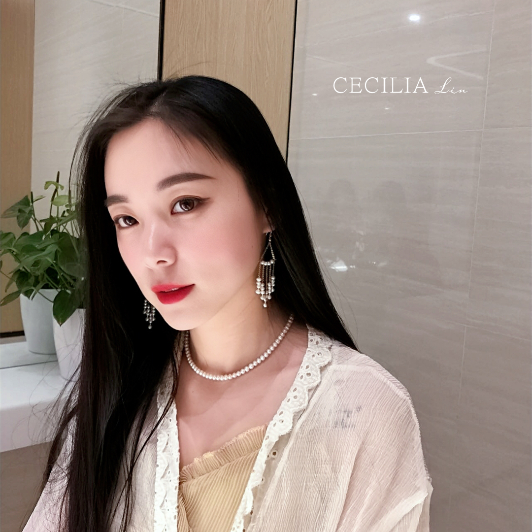 CECILIA原创天然珍珠14k包金耳环长款气质耳坠韩国个性网红耳夹女-图2