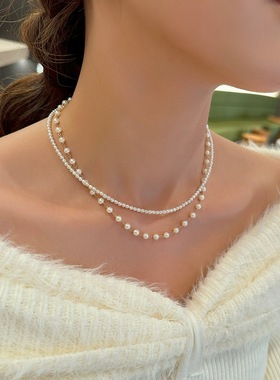 天然米形水滴形珍珠项链