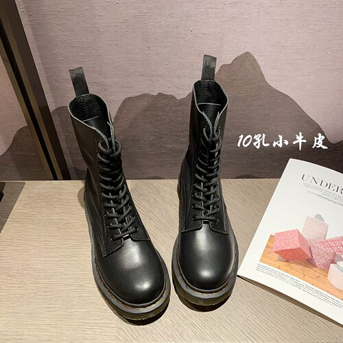 InkingPot彭姐 经典系带真皮短靴马丁靴女机车靴厚底大头靴秋冬新 - 图1