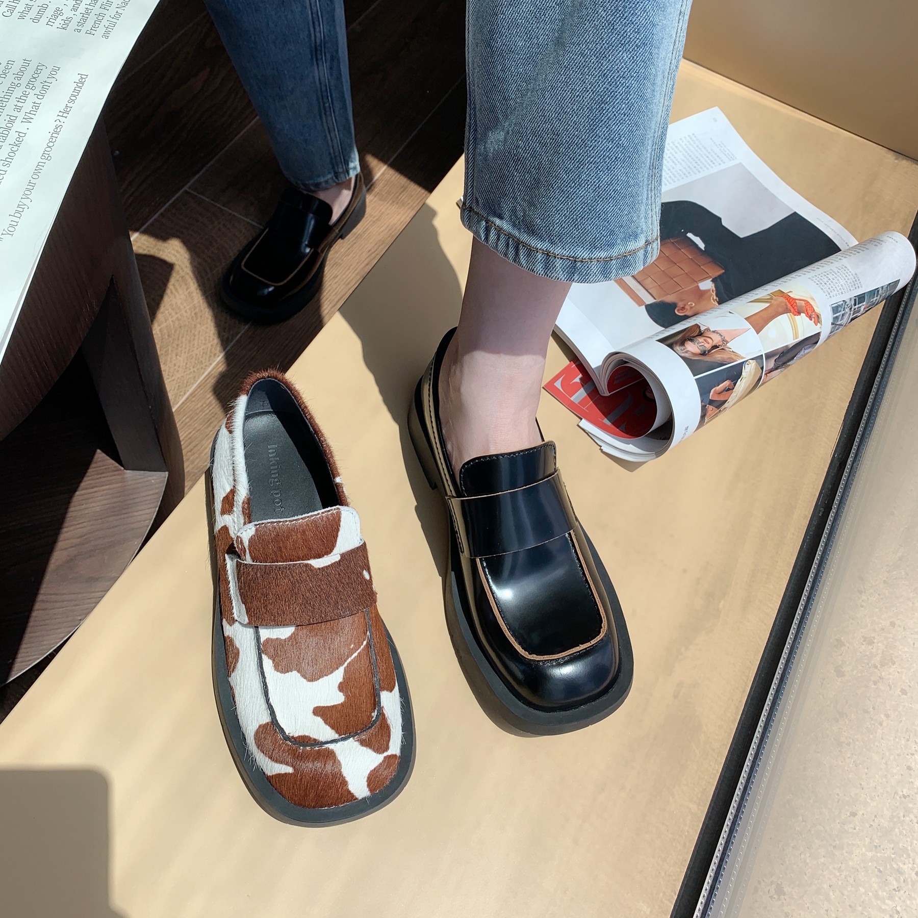 Inkingpot彭姐 升级版真皮马毛小皮鞋乐福鞋女厚底圆头粗跟英伦风,淘宝优惠券,粉丝福利购,淘宝优惠卷