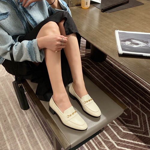 InkingPot彭姐 经典四季款中跟乐福鞋一脚蹬圆头真皮粗跟单鞋女 - 图3
