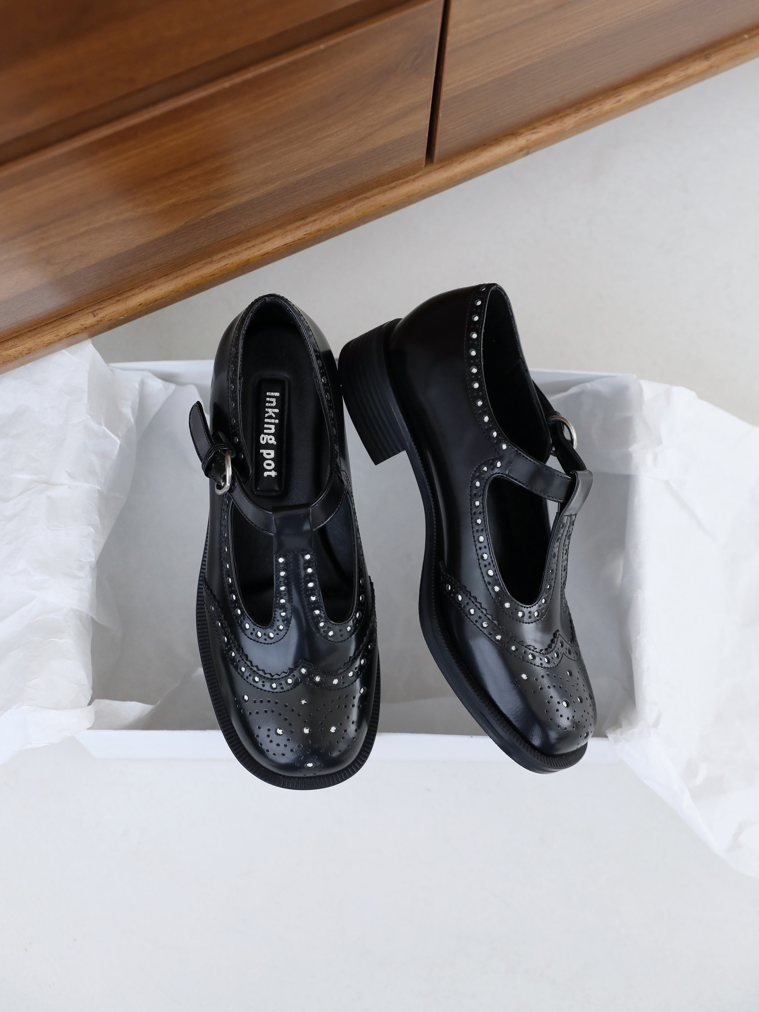 InkingPot彭姐 学院风巴洛克雕花粗跟T字带乐福鞋玛丽珍皮鞋女鞋,淘宝优惠券,粉丝福利购,淘宝优惠卷