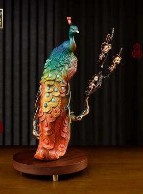 富贵吉祥铜孔雀摆件轻奢办公室
