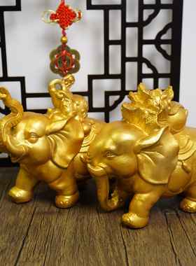 纯黄铜一对白菜葫芦大象桌面摆件