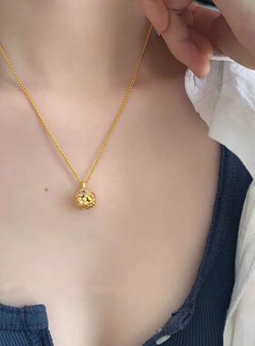 高级感中古金色葫芦花球项链