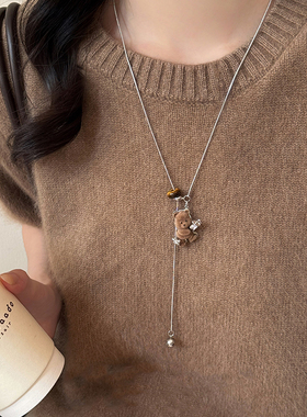 复古植绒小熊吊坠项链女小众