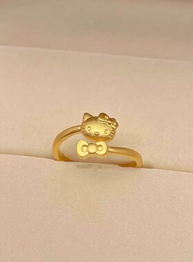 黄色KT猫开口戒指女潮复古高级感