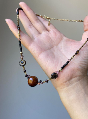 复古民族风美拉德棕色串珠项链女小众设计时尚百搭清新轻奢锁骨链