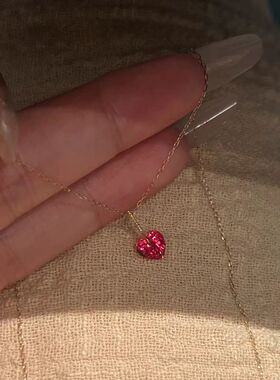 简约红色爱心锆锆吊坠项链