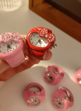 童趣可爱手表时钟蝴蝶结戒指女款小众设计感食指戒冷淡风个性指环