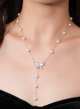 满天星蝴蝶珍珠项链女轻奢
