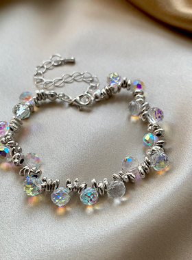 梦幻镭射彩色小灯泡碎银手链女轻奢小众高级感手串闺蜜学生手饰品