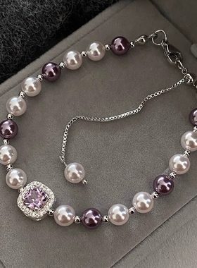 曼塔玫瑰紫色方糖锆石手链