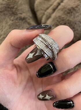 银色多层锆石戒指女小众设计高级感食指戒冷淡风轻奢时尚指环尾戒