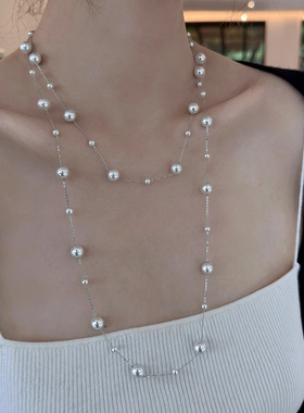 长款叠戴珍珠项链女轻奢小众高级感长款挂脖毛衣链冷淡风轻奢配饰