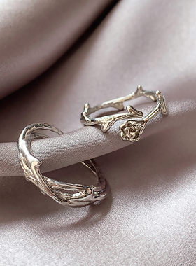 章昊同款荆棘玫瑰开口戒指女可调节小众冷淡风食指戒甜酷指环配饰