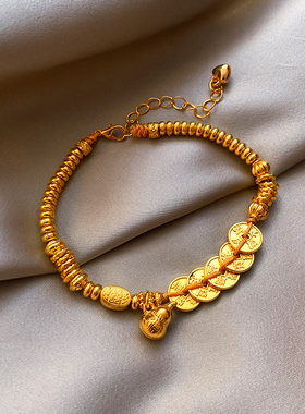 新中式轻奢五帝钱铜钱手链女民族风小众高级感手串法式复古配饰品