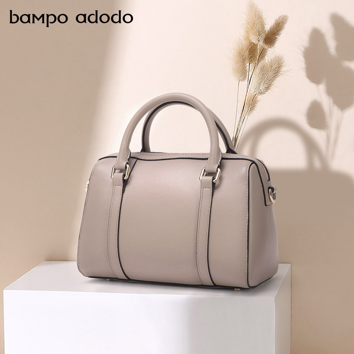 牛皮品牌新款大容量通勤女波士顿包 半坡饰族女士包袋