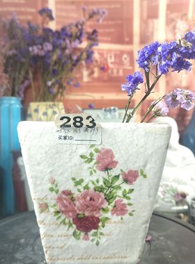 785玫瑰花复古做旧冰裂釉陶瓷花盆绿色植物陶盆家居室内装饰微瑕