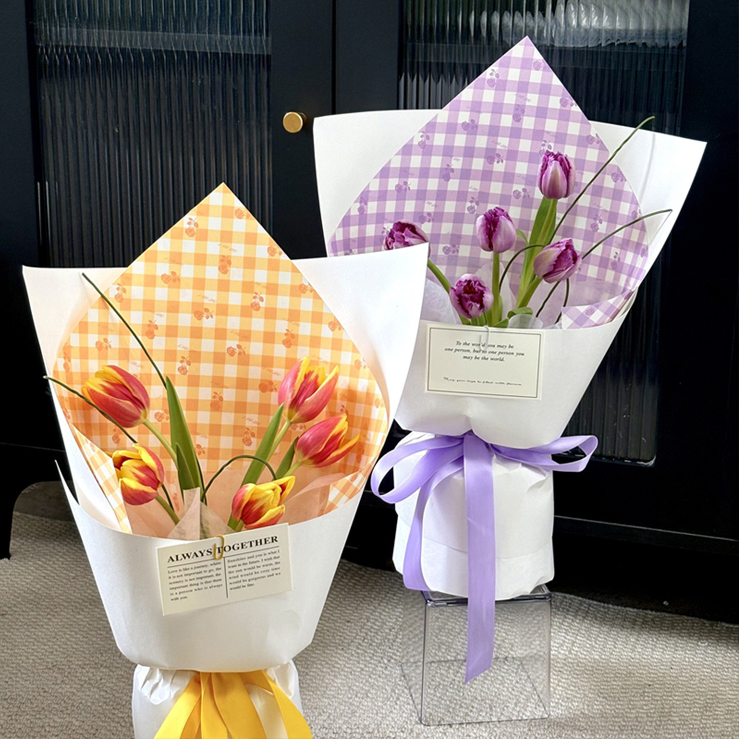 Spring new arrival plaid rose hard cardboard styling paper small fresh bouquet wrapping paper flower shop floral diy material