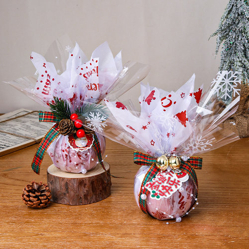 圣诞节雪花玻璃纸苹果花束包花纸花店花艺diy材料防水透明包装纸 - 图3