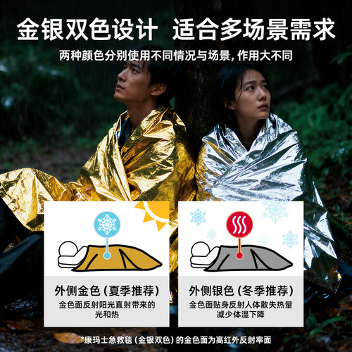 康玛士户外应急保温毯防寒保暖急救毯防晒野外生存加厚便携压缩毯 - 图2