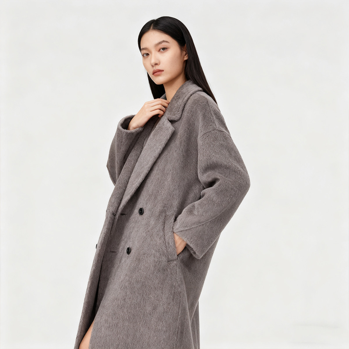 INSPIRE&STORIES25秋冬新款女士时尚双排扣中长羊毛大衣银泰百货,淘宝优惠券,粉丝福利购,淘宝优惠卷