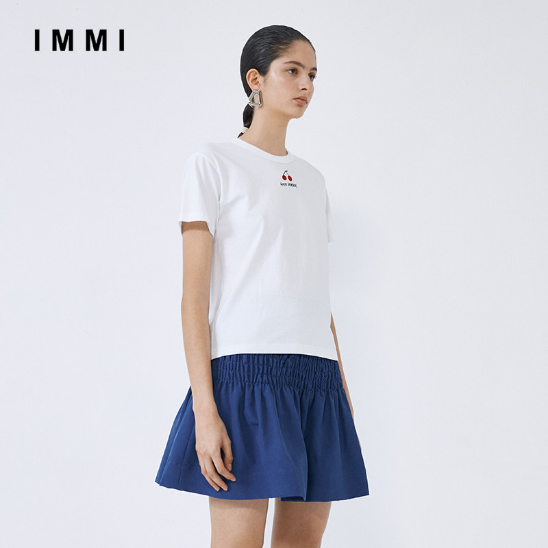 immi女士超长棉樱桃刺绣300124 t恤 银泰百货精品T恤
