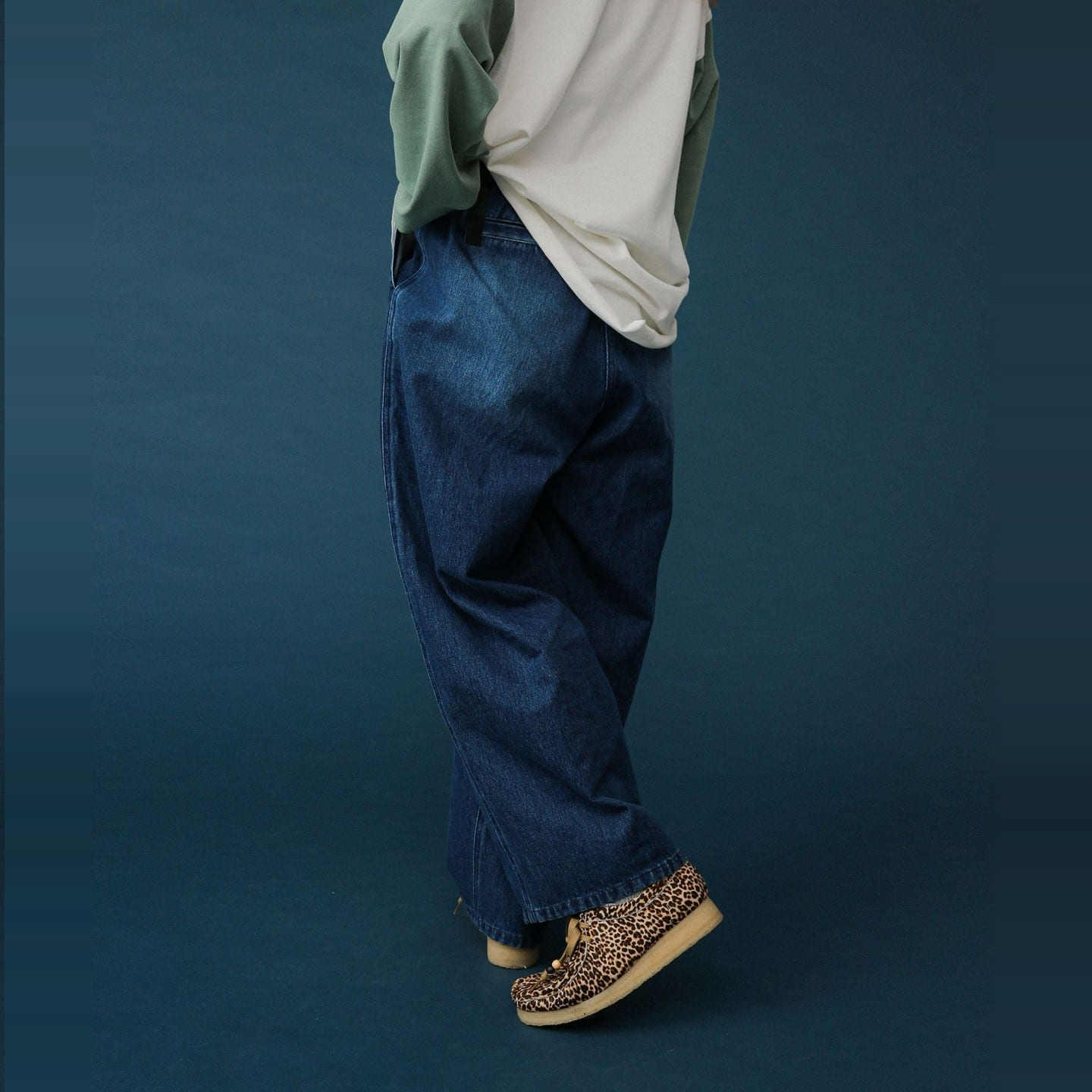 日单2025秋季新款松紧高腰宽松阔腿牛仔裤 小野人联名款BEAMS BOY - 图0