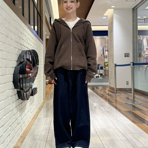 日单2025秋季新款松紧高腰宽松阔腿牛仔裤 小野人联名款BEAMS BOY - 图2