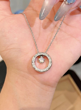 复古圆圈单钻菱格项链2025新款co百搭精致交叉纹吊坠高级感项饰