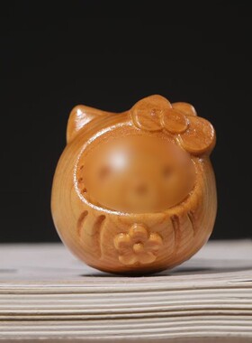 柏木雕刻KLTTY猫款摆件摆饰工艺品文玩规格3.5×3.4×3.4家居木质