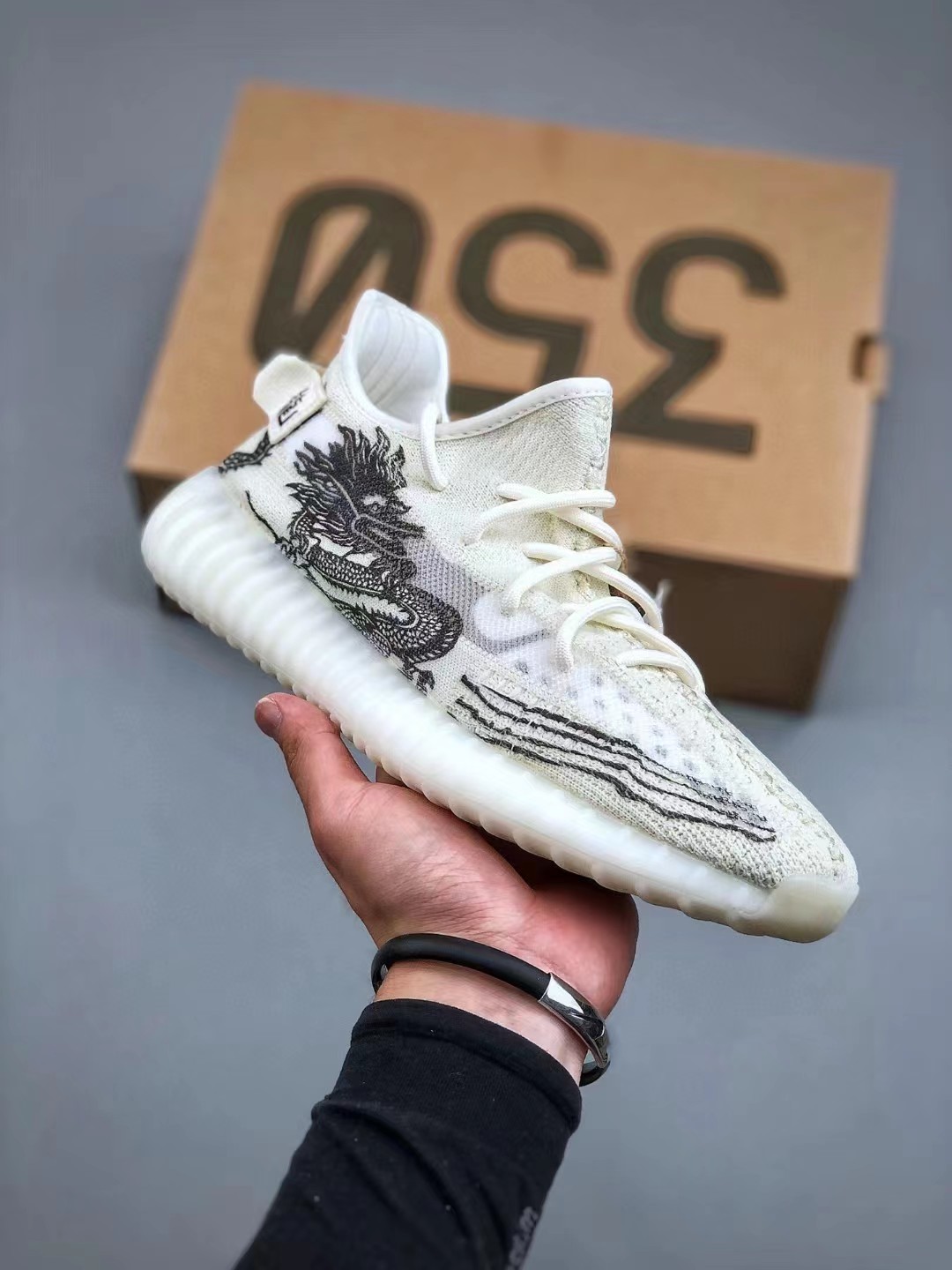 3D椰子匡优350V2中国龙YEEZY/KUANU男女运动透气定制石板蓝袜子鞋-图0