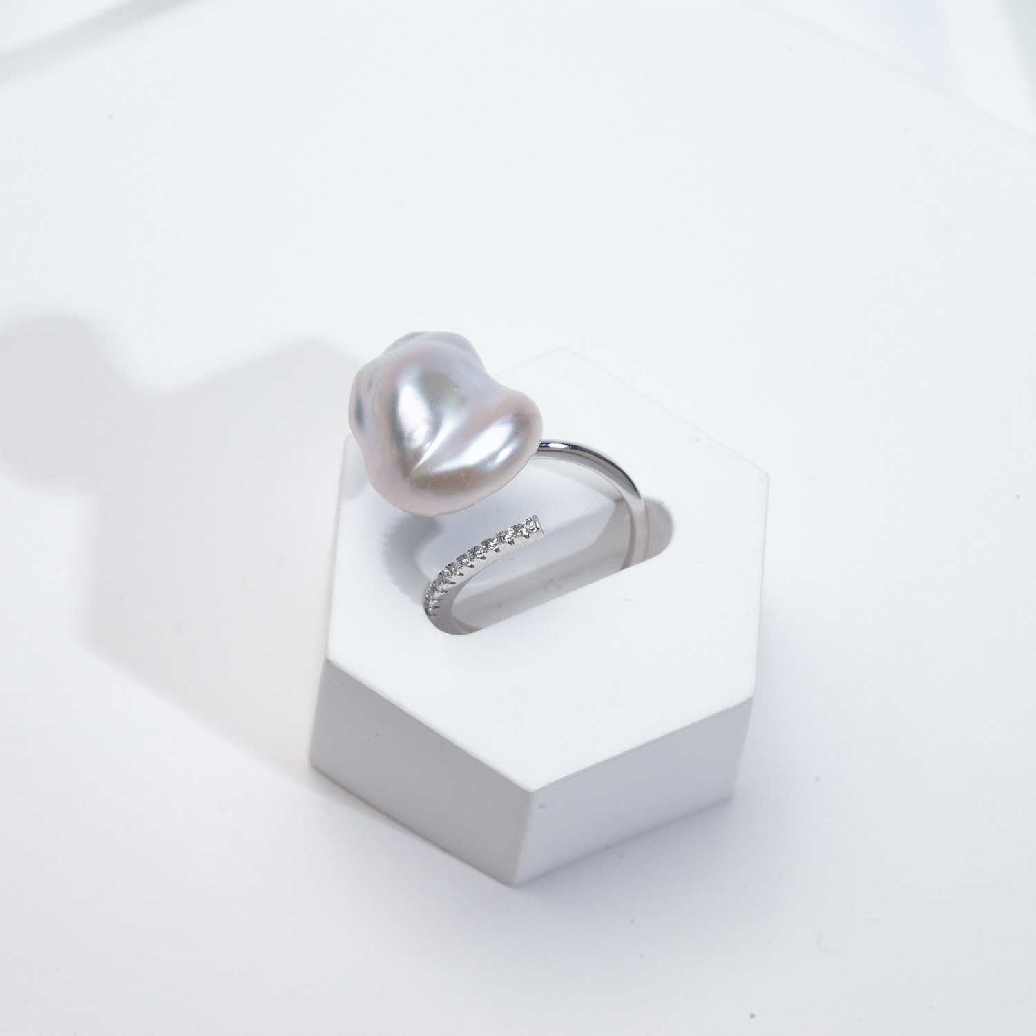S925 Silver Freshwater Baroque Cold White Light KESHI Open Ring Diversity Shipment