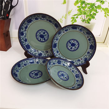 Round plate commercial ceramic 7 8 9 inch ຈານ celadon, ສາມາດໂຫຼດໄດ້, ບໍ່ມີສານຕະກົ່ວແລະ cadmium, ບໍ່ເຄີຍຈາງ